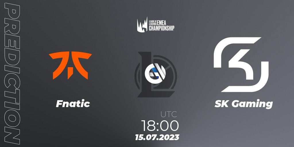 Fnatic contre SK Gaming : prédiction de match. 15.07.2023 at 18:20. LoL, LEC Summer 2023 - Group Stage