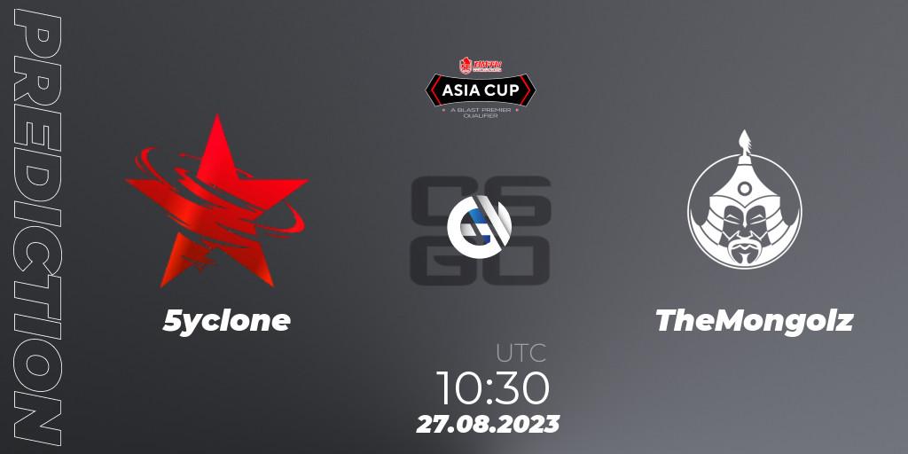 5yclone contre TheMongolz : prédiction de match. 27.08.2023 at 10:30. Counter-Strike (CS2), 5E Arena Asia Cup Fall 2023