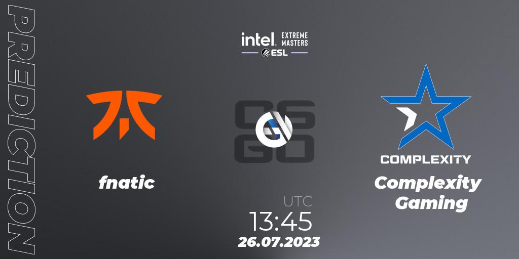 fnatic contre Complexity Gaming : prédiction de match. 26.07.2023 at 13:50. Counter-Strike (CS2), IEM Cologne 2023 - Play-In
