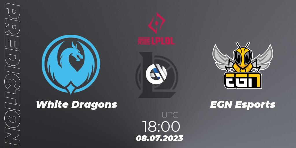 White Dragons contre EGN Esports : prédiction de match. 16.06.2023 at 18:00. LoL, LPLOL Split 2 2023 - Group Stage