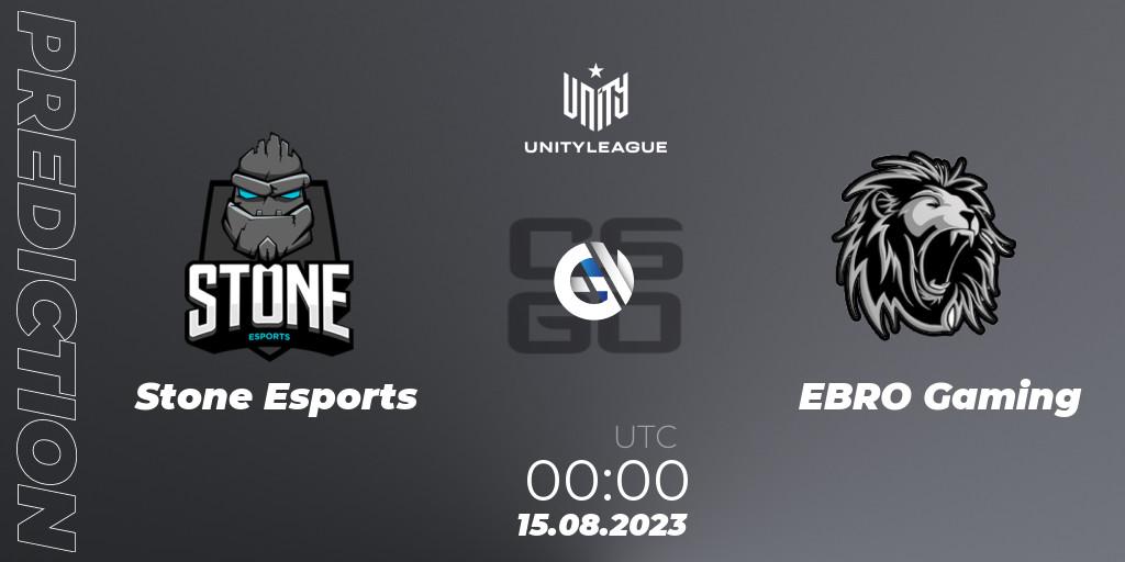 Stone Esports contre EBRO Gaming : prédiction de match. 15.08.2023 at 00:00. Counter-Strike (CS2), LVP Unity League Argentina 2023