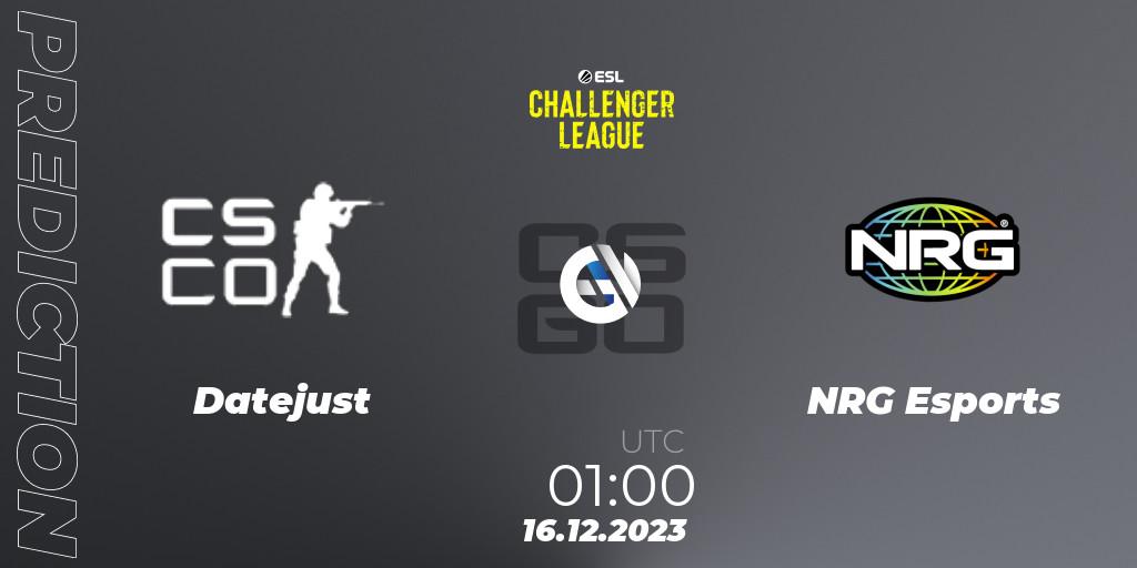 Datejust contre NRG Esports : prédiction de match. 16.12.2023 at 01:00. Counter-Strike (CS2), ESL Challenger League Season 46 Relegation: North America