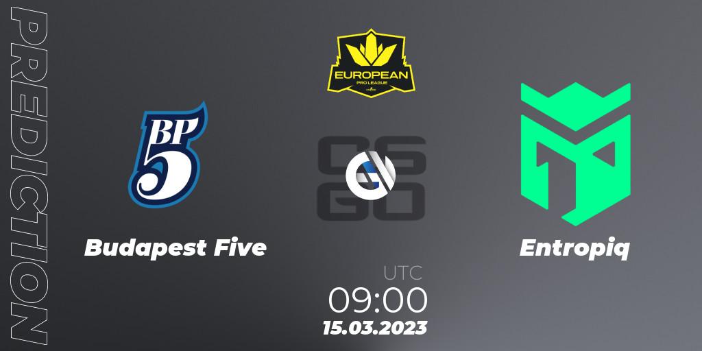 Budapest Five contre Entropiq : prédiction de match. 18.03.23. CS2 (CS:GO), European Pro League Season 7: Division 2