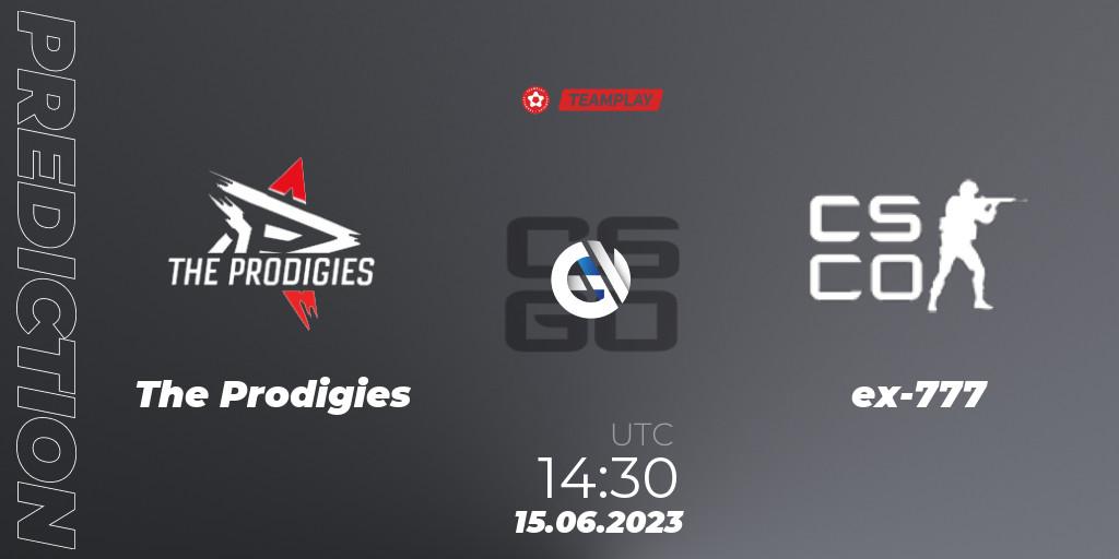 The Prodigies contre ex-777 : prédiction de match. 15.06.2023 at 14:30. Counter-Strike (CS2), LEON x TEAMPLAY Season 1