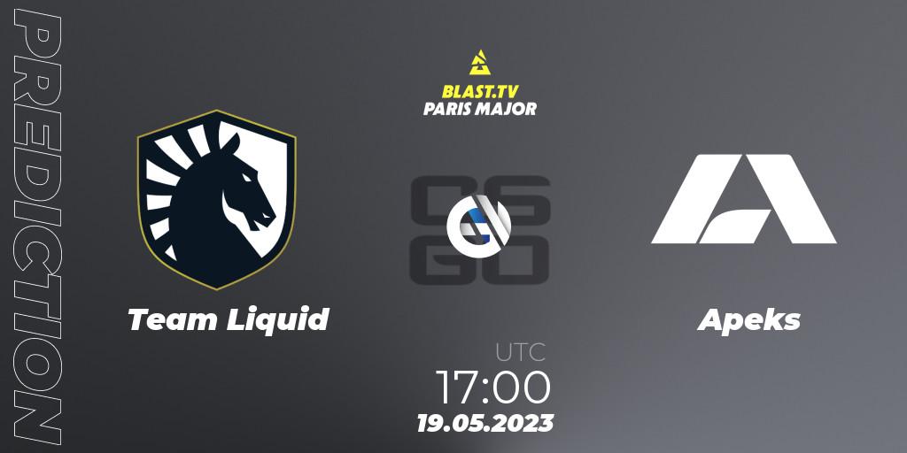 Team Liquid contre Apeks : prédiction de match. 19.05.2023 at 15:55. Counter-Strike (CS2), BLAST Paris Major 2023