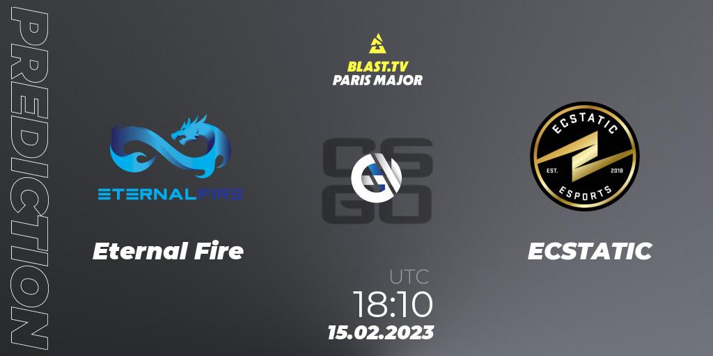 Eternal Fire contre ECSTATIC : prédiction de match. 15.02.2023 at 18:30. Counter-Strike (CS2), BLAST.tv Paris Major 2023 Europe RMR Open Qualifier 2