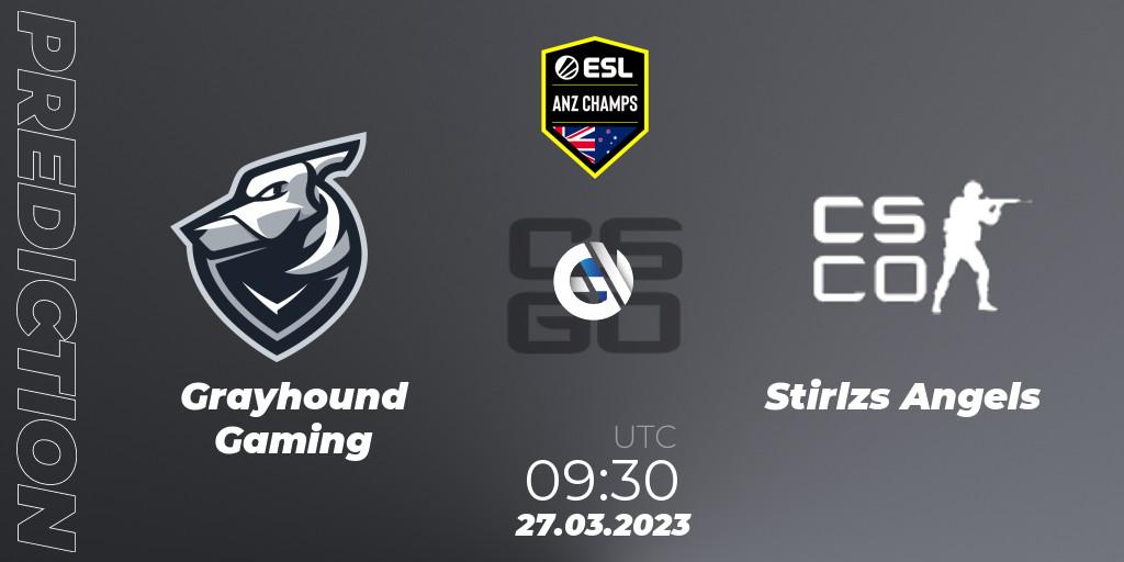 Grayhound Gaming contre Stirlzs Angels : prédiction de match. 27.03.23. CS2 (CS:GO), ESL ANZ Champs Season 16