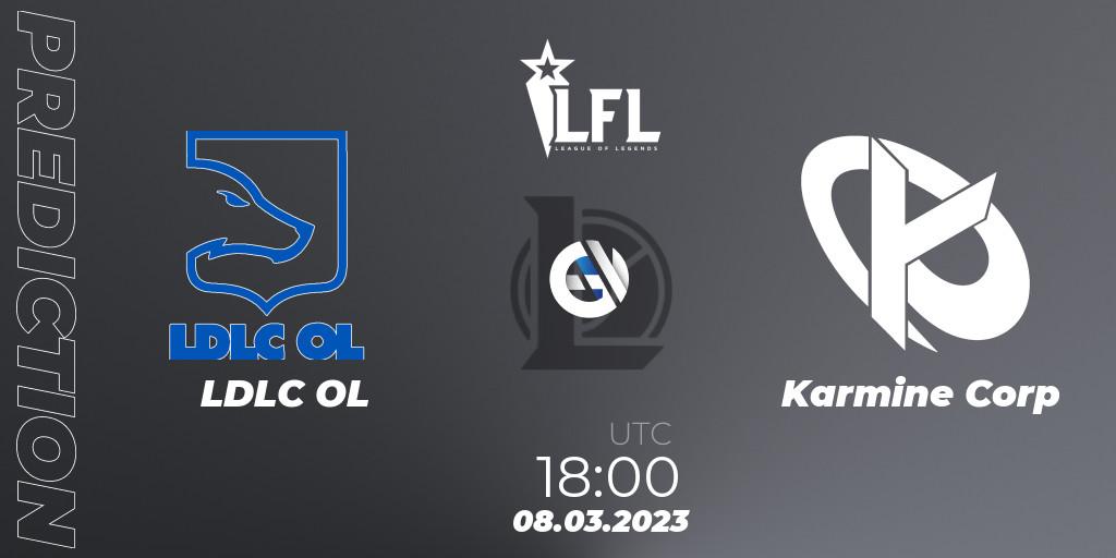 LDLC OL contre Karmine Corp : prédiction de match. 08.03.2023 at 18:00. LoL, LFL Spring 2023 - Group Stage
