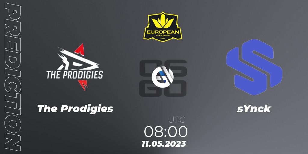 The Prodigies contre sYnck : prédiction de match. 11.05.2023 at 08:00. Counter-Strike (CS2), European Pro League Season 8: Division 2