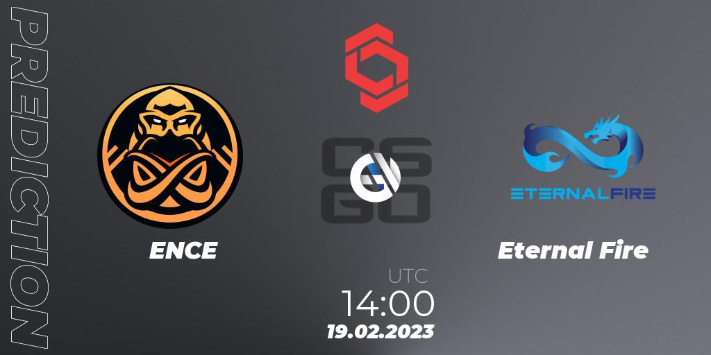 ENCE contre Eternal Fire : prédiction de match. 19.02.2023 at 14:10. Counter-Strike (CS2), CCT Central Europe Series Finals #1