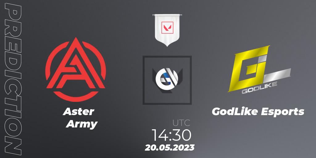  Aster Army contre GodLike Esports : prédiction de match. 20.05.2023 at 14:30. VALORANT, VCL South Asia: Split 2 2023 Group B