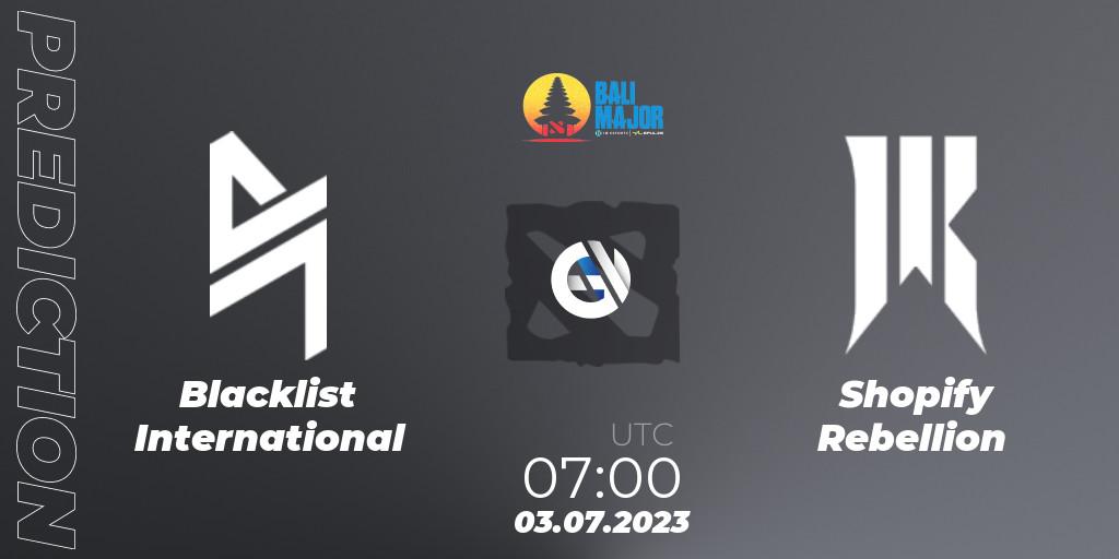 Blacklist International contre Shopify Rebellion : prédiction de match. 03.07.2023 at 07:39. Dota 2, Bali Major 2023 - Group Stage