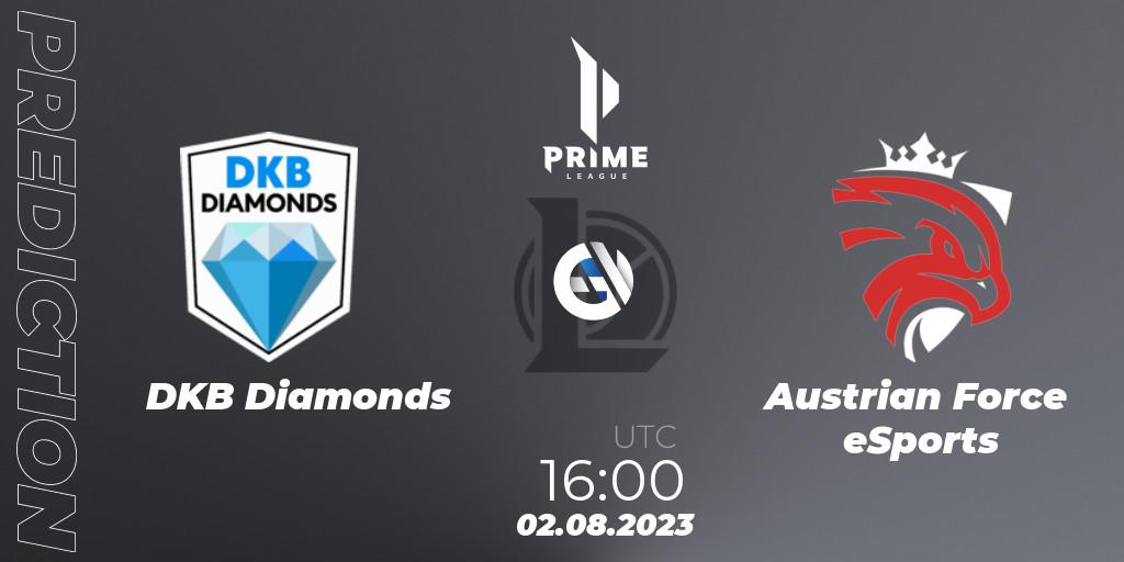 DKB Diamonds contre Austrian Force eSports : prédiction de match. 02.08.2023 at 16:00. LoL, Prime League 2nd Division Summer 2023