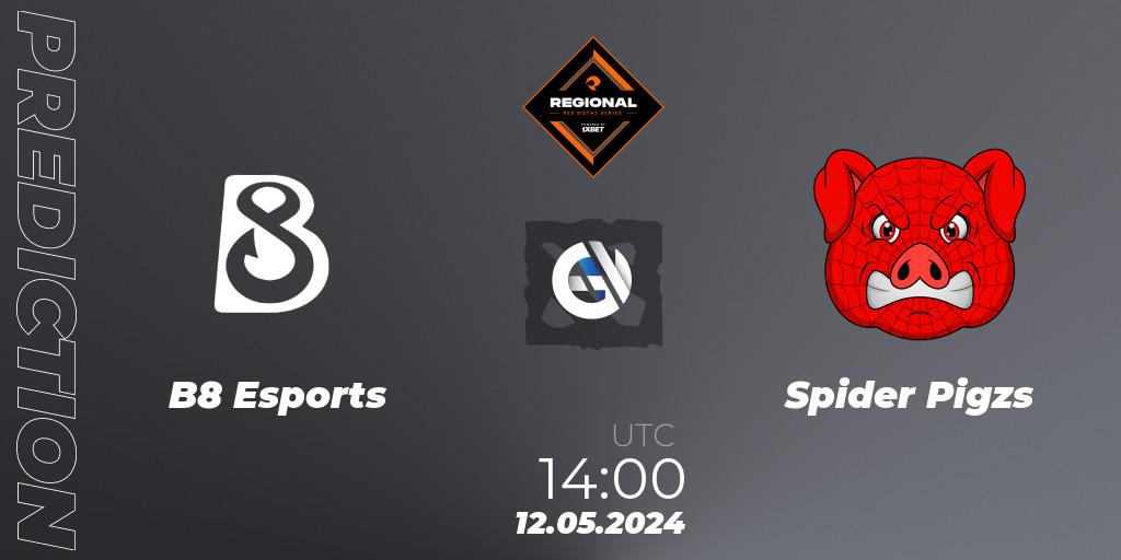 B8 Esports contre Spider Pigzs : prédiction de match. 12.05.2024 at 14:30. Dota 2, RES Regional Series: EU #2