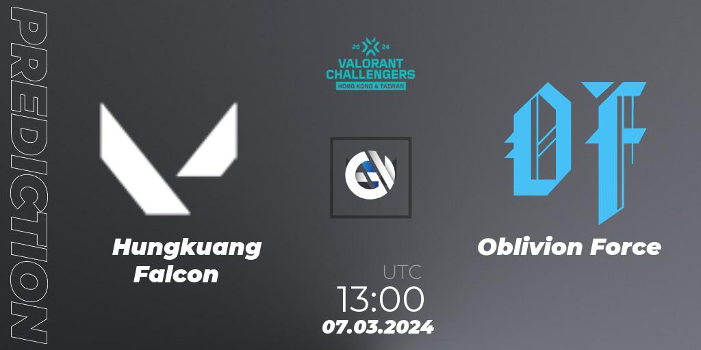 Hungkuang Falcon contre Oblivion Force : prédiction de match. 07.03.24. VALORANT, VALORANT Challengers Hong Kong and Taiwan 2024: Split 1