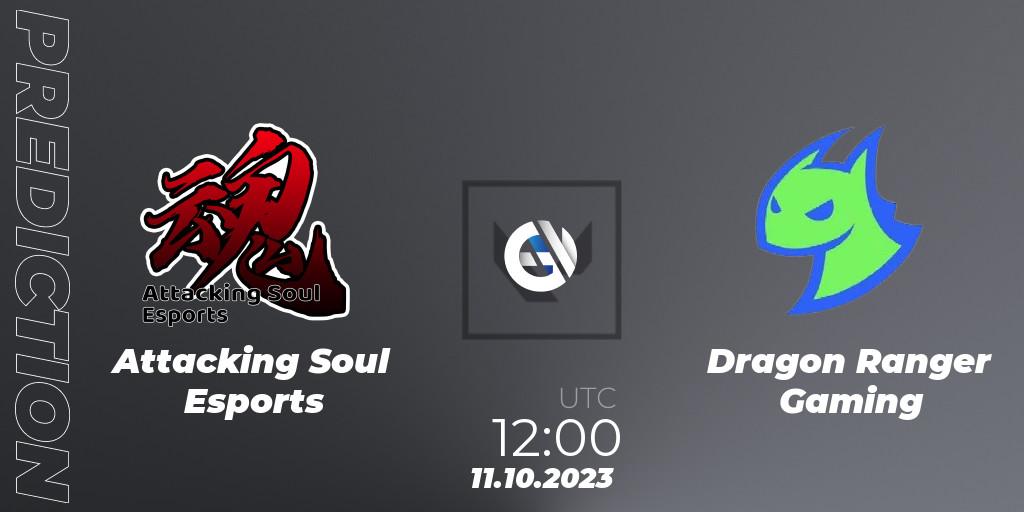 Attacking Soul Esports contre Dragon Ranger Gaming : prédiction de match. 11.10.2023 at 12:00. VALORANT, VALORANT China Evolution Series Act 2: Selection - Play-In