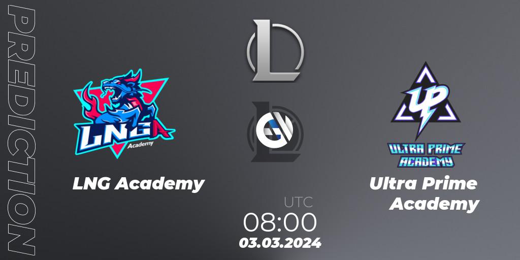 LNG Academy contre Ultra Prime Academy : prédiction de match. 03.03.2024 at 08:00. LoL, LDL 2024 - Stage 1