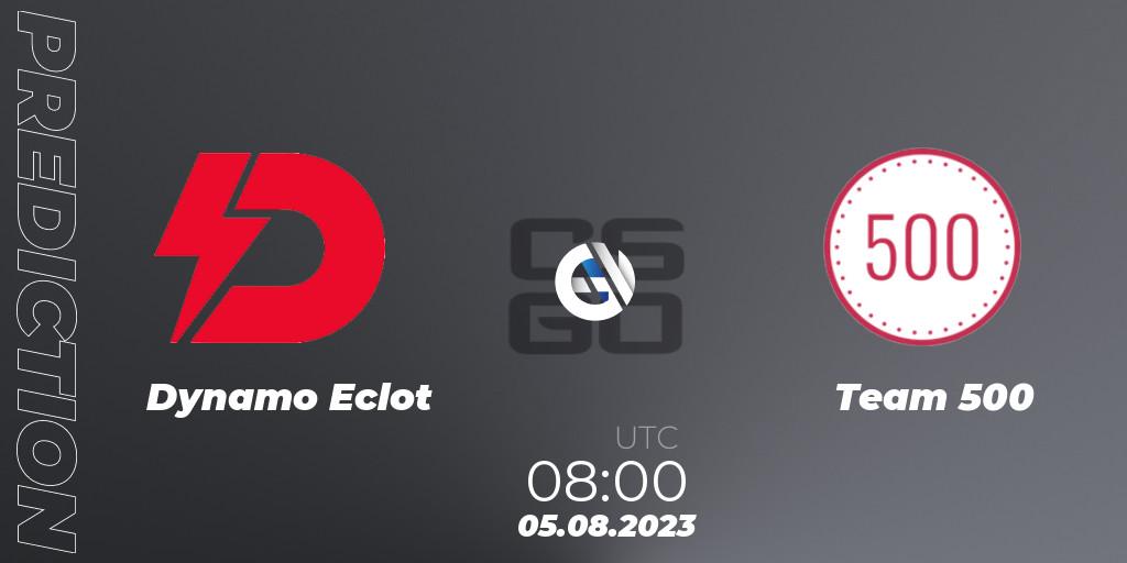 Dynamo Eclot contre Team 500 : prédiction de match. 05.08.2023 at 08:00. Counter-Strike (CS2), European Pro League Season 10: Division 2