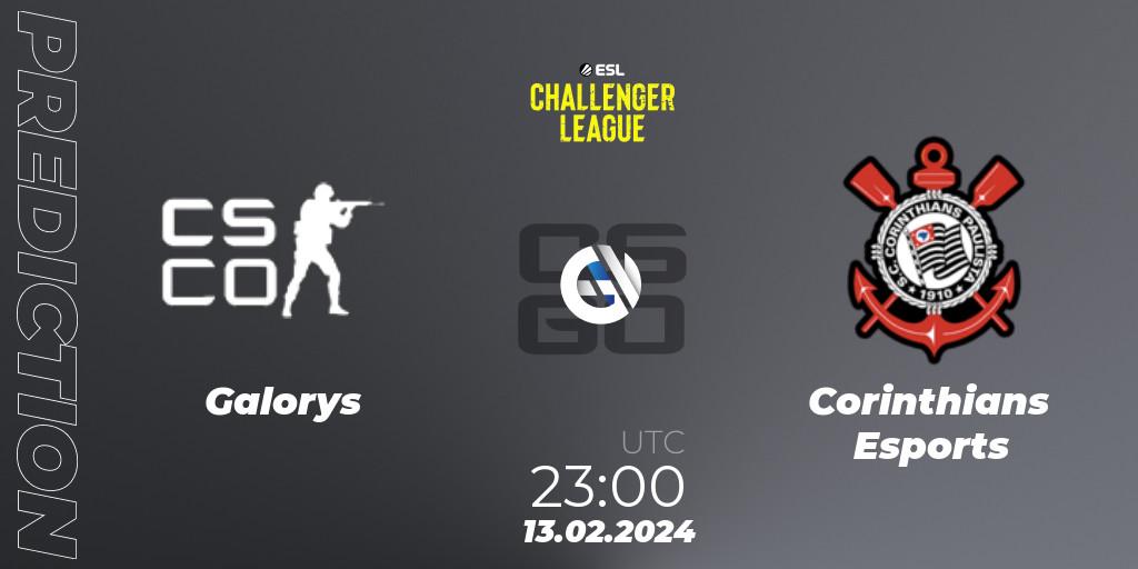 Galorys contre Corinthians Esports : prédiction de match. 23.02.2024 at 22:00. Counter-Strike (CS2), ESL Challenger League Season 47: South America