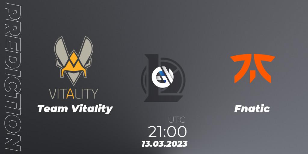 Team Vitality contre Fnatic : prédiction de match. 13.03.23. LoL, LEC Spring 2023 - Regular Season