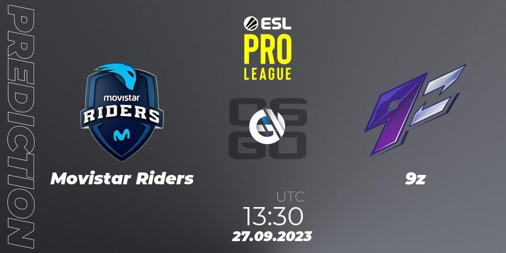 Movistar Riders contre 9z : prédiction de match. 27.09.2023 at 13:30. Counter-Strike (CS2), ESL Pro League Season 18