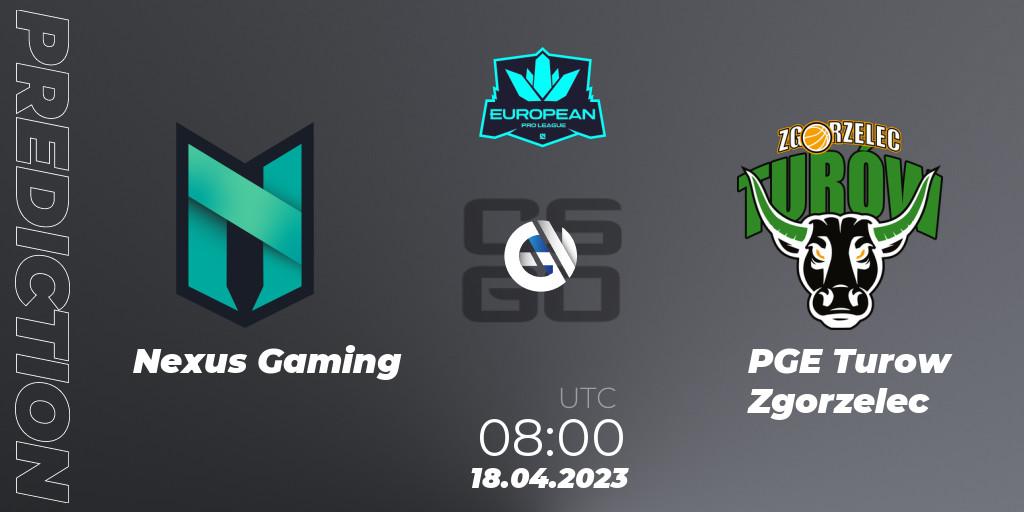 Nexus Gaming contre PGE Turow Zgorzelec : prédiction de match. 18.04.2023 at 08:00. Counter-Strike (CS2), European Pro League Season 7