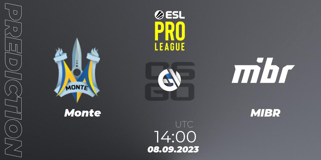 Monte contre MIBR : prédiction de match. 08.09.2023 at 14:00. Counter-Strike (CS2), ESL Pro League Season 18