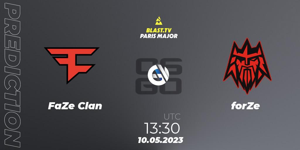 FaZe Clan contre forZe : prédiction de match. 10.05.2023 at 13:20. Counter-Strike (CS2), BLAST Paris Major 2023 Challengers Stage