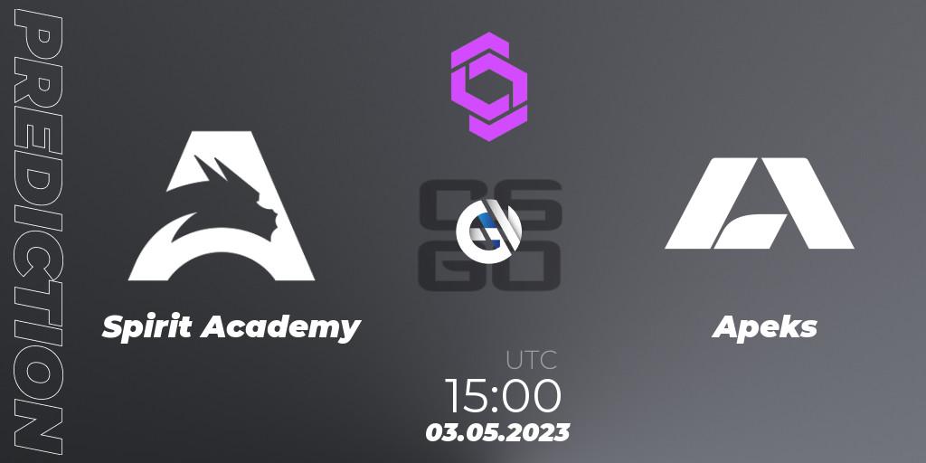 Spirit Academy contre Apeks : prédiction de match. 03.05.2023 at 15:00. Counter-Strike (CS2), CCT West Europe Series #3