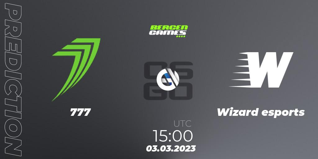 777 contre Wizard esports : prédiction de match. 03.03.2023 at 15:00. Counter-Strike (CS2), Bergen Games 2023
