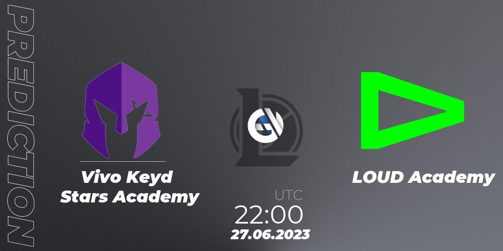 Vivo Keyd Stars Academy contre LOUD Academy : prédiction de match. 27.06.2023 at 22:00. LoL, CBLOL Academy Split 2 2023 - Group Stage