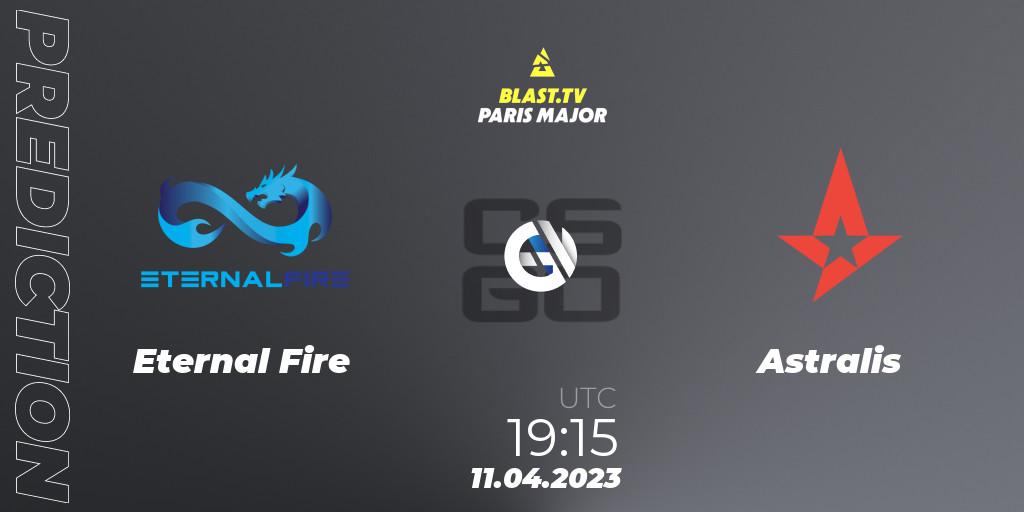 Eternal Fire contre Astralis : prédiction de match. 11.04.2023 at 19:00. Counter-Strike (CS2), BLAST.tv Paris Major 2023 Europe RMR B