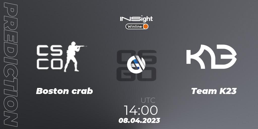 Boston crab contre Team K23 : prédiction de match. 08.04.23. CS2 (CS:GO), Winline Insight Season 3