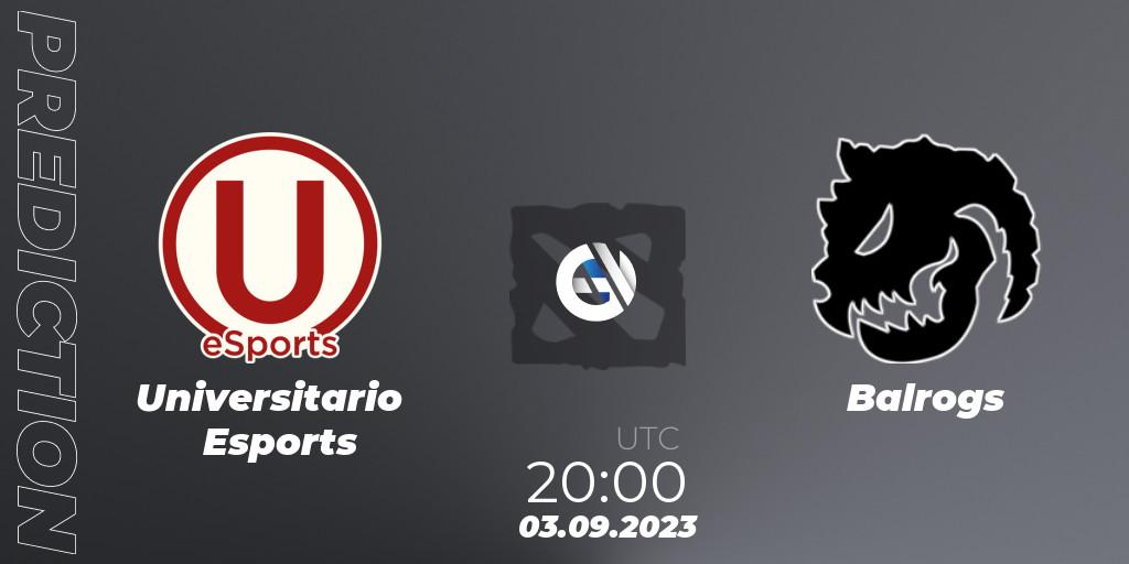 Universitario Esports contre Balrogs : prédiction de match. 03.09.23. Dota 2, EPL World Series: America Season 7