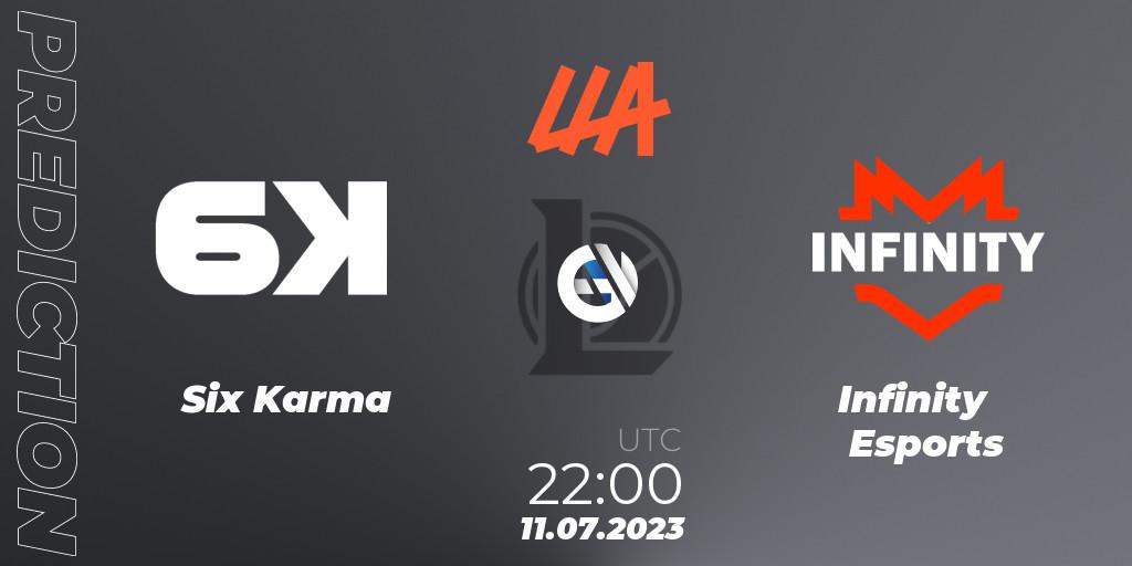 Six Karma contre Infinity Esports : prédiction de match. 11.07.2023 at 22:00. LoL, LLA Closing 2023 - Group Stage