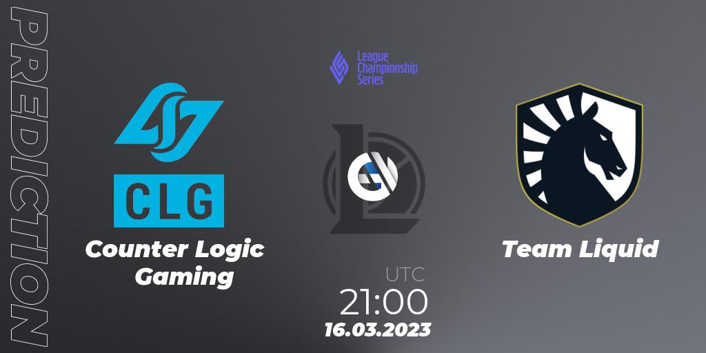 Counter Logic Gaming contre Team Liquid : prédiction de match. 16.02.23. LoL, LCS Spring 2023 - Group Stage