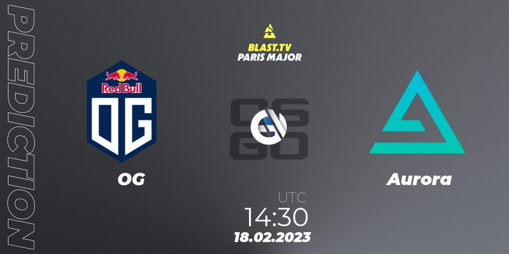 OG contre Aurora : prédiction de match. 18.02.2023 at 14:30. Counter-Strike (CS2), BLAST.tv Paris Major 2023 Europe RMR Closed Qualifier B