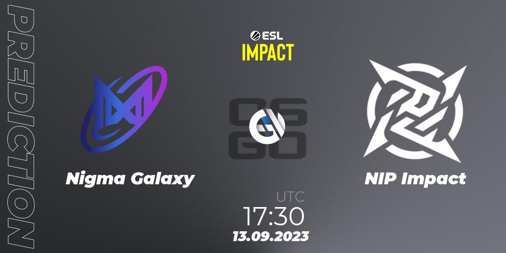 Nigma Galaxy contre NIP Impact : prédiction de match. 13.09.2023 at 17:30. Counter-Strike (CS2), ESL Impact League Season 4: European Division