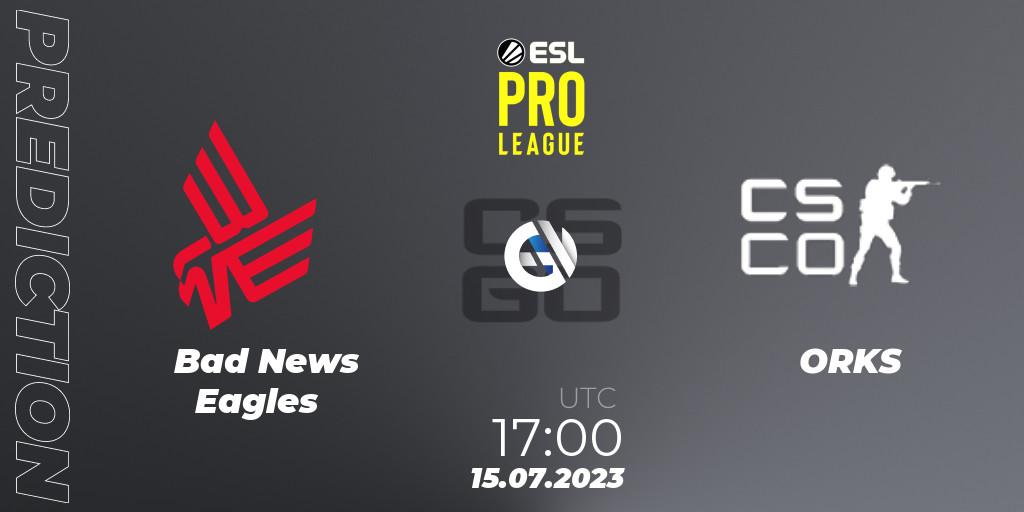 Bad News Eagles contre ORKS (Polish team) : prédiction de match. 15.07.2023 at 17:00. Counter-Strike (CS2), ESL Pro League Season 18: European Conference