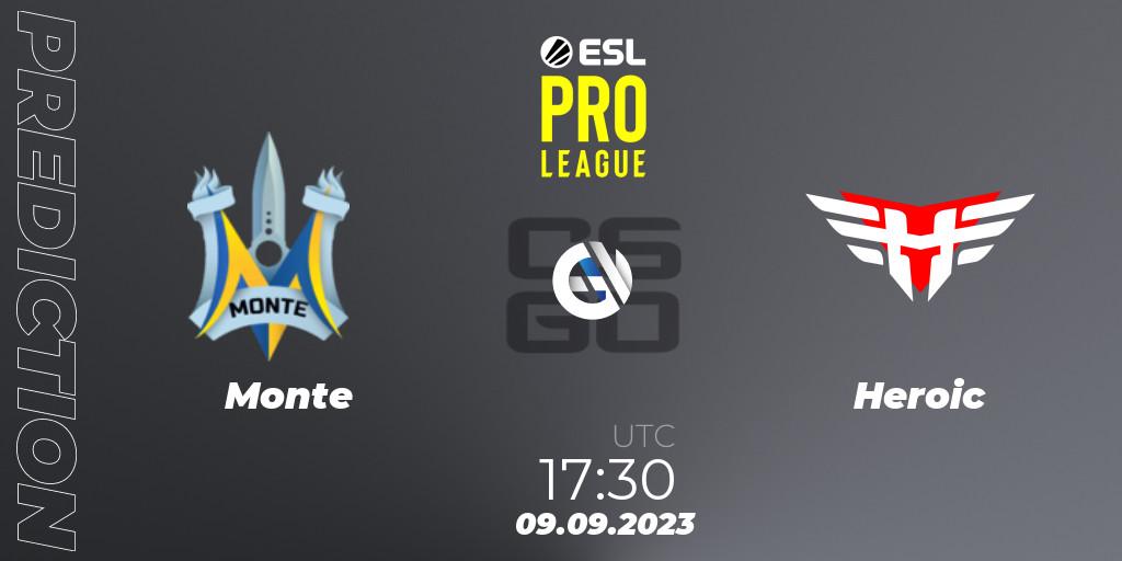 Monte contre Heroic : prédiction de match. 09.09.2023 at 17:30. Counter-Strike (CS2), ESL Pro League Season 18
