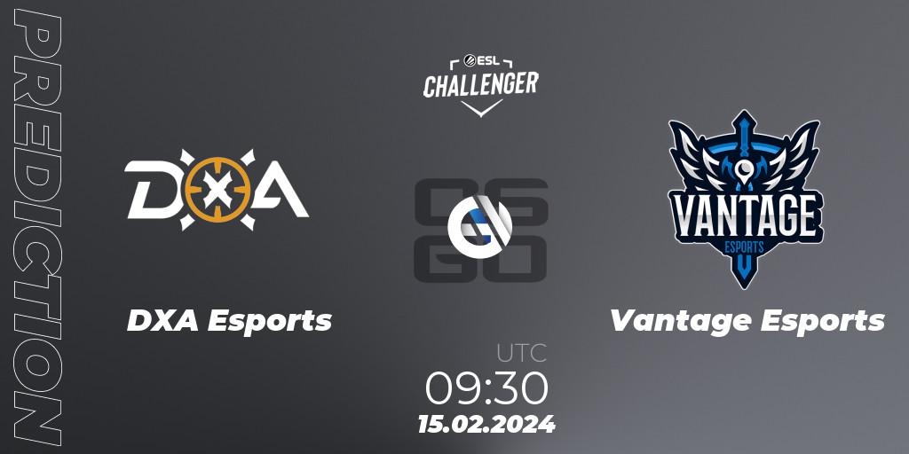 DXA Esports contre Vantage Esports : prédiction de match. 15.02.2024 at 09:30. Counter-Strike (CS2), ESL Challenger #56: Oceanic Closed Qualifier