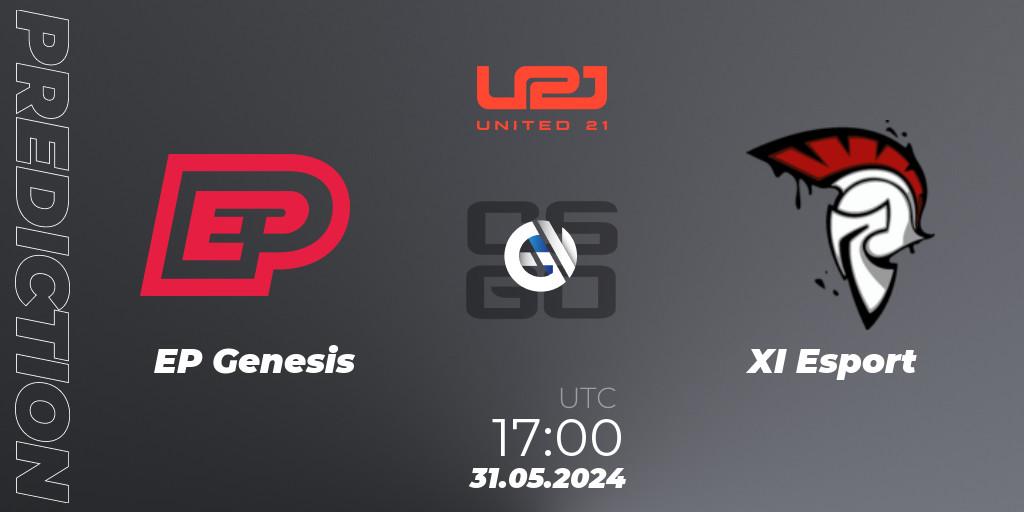 EP Genesis contre XI Esport : prédiction de match. 31.05.2024 at 17:00. Counter-Strike (CS2), United21 Season 14: Division 2