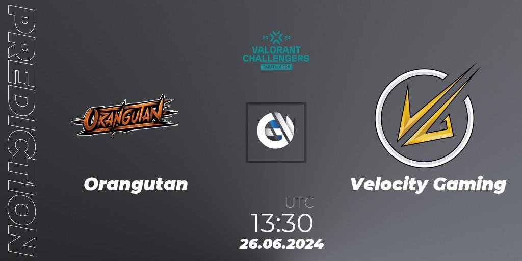 Orangutan contre Velocity Gaming : prédiction de match. 26.06.2024 at 13:30. VALORANT, VALORANT Challengers 2024: South Asia - Split 2