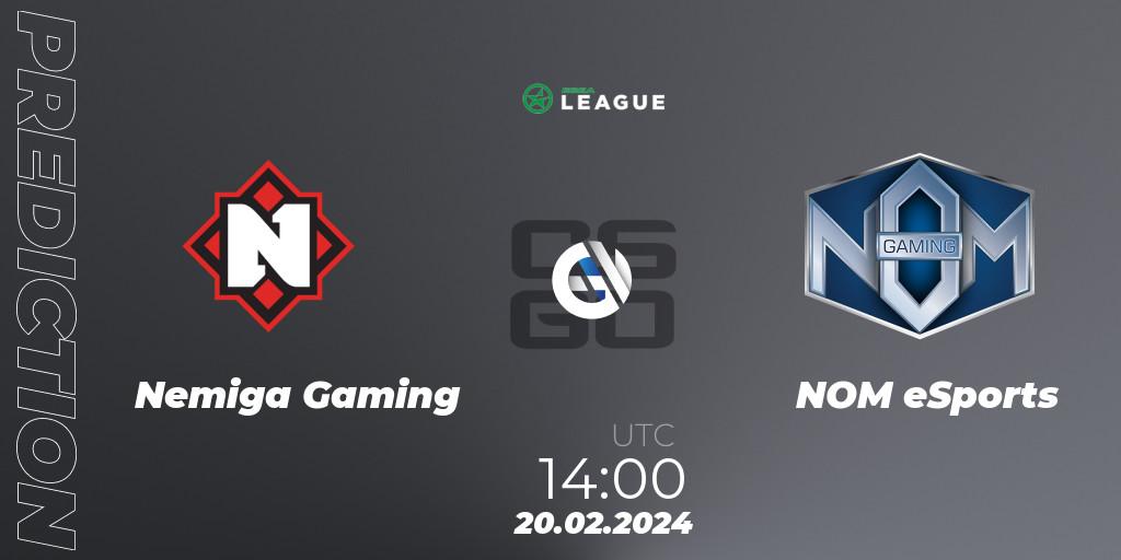 Nemiga Gaming contre NOM eSports : prédiction de match. 20.02.24. CS2 (CS:GO), ESEA Season 48: Advanced Division - Europe