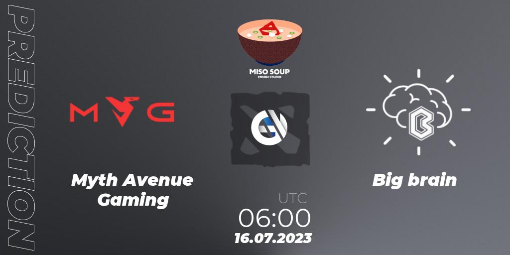 Myth Avenue Gaming contre Big brain : prédiction de match. 16.07.23. Dota 2, Moon Studio Miso Soup