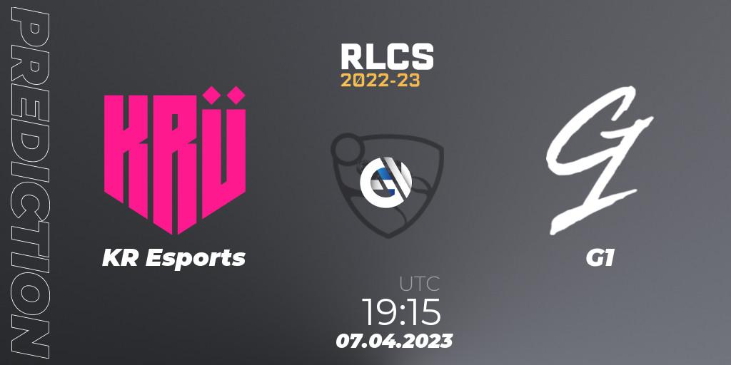 KRÜ Esports contre G1 : prédiction de match. 07.04.2023 at 22:45. Rocket League, RLCS 2022-23 - Winter Split Major