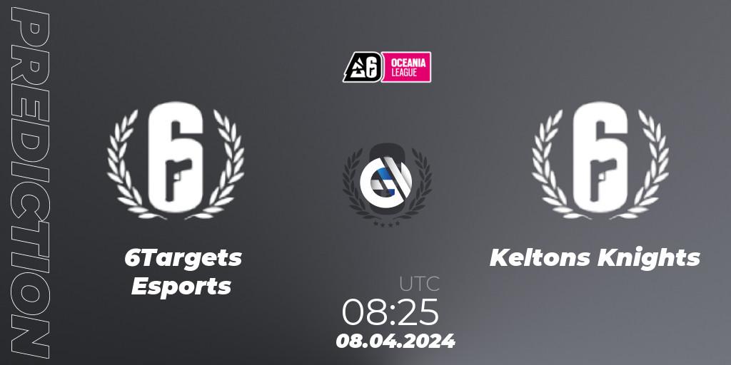 6Targets Esports contre Keltons Knights : prédiction de match. 08.04.2024 at 09:25. Rainbow Six, Oceania League 2024 - Stage 1