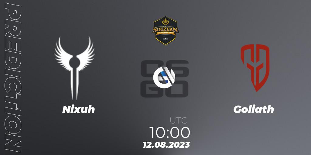Nixuh contre Goliath : prédiction de match. 12.08.2023 at 10:20. Counter-Strike (CS2), SOUZERN Championship Series Season 1