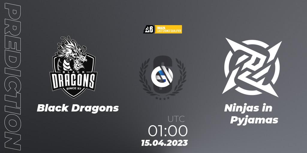 Black Dragons contre Ninjas in Pyjamas : prédiction de match. 15.04.2023 at 01:00. Rainbow Six, Brazil League 2023 - Stage 1 - Last Chance Qualifiers