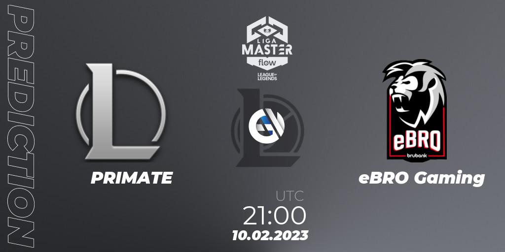 PRIMATE contre eBRO Gaming : prédiction de match. 10.02.2023 at 21:00. LoL, Liga Master Opening 2023 - Group Stage